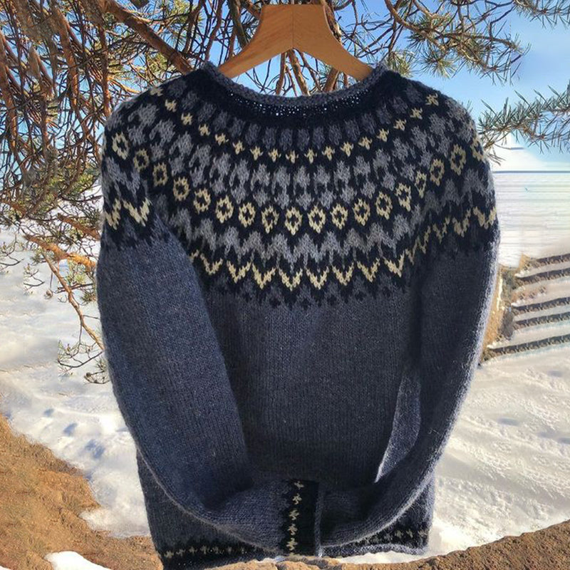 Vintage Knit Jacquard Islender Crew Neck Sweater(Unisex) elevenforest