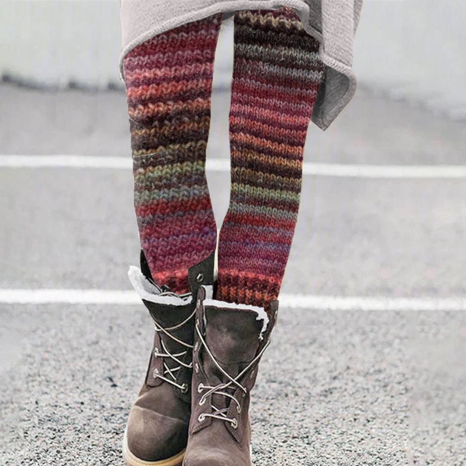 Vintage Colorblock Patchwork Multicolored Cozy Knit Leggings elevenforest