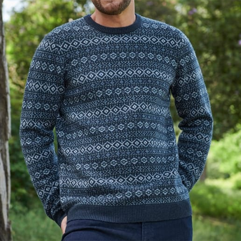Vintage Warmth Aspiga Knit Jacquard Icelandic Crew Neck Sweater(Unisex ) elevenforest