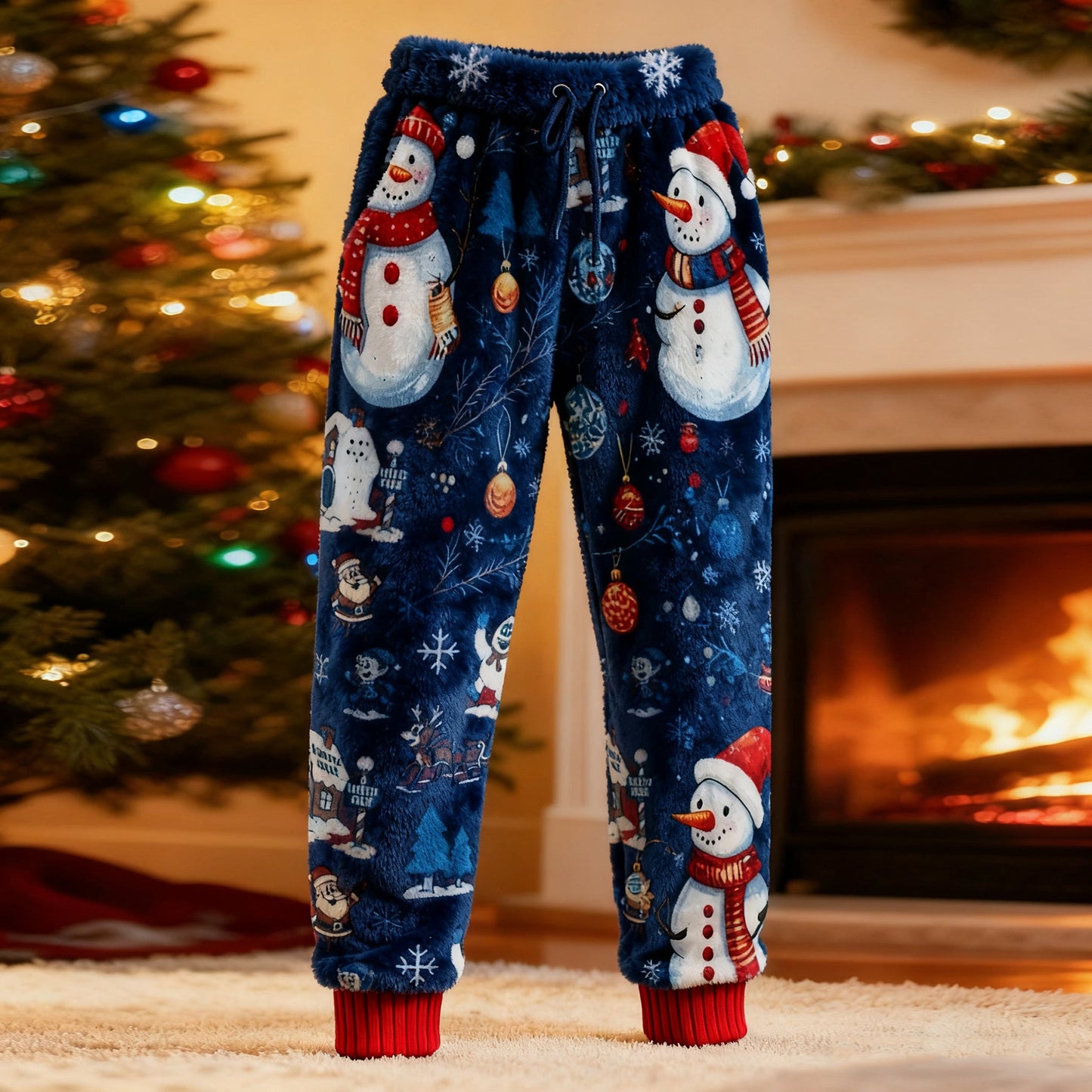Comstylish Snowman Christmas Fun Pattern Women's Knitted Leggings