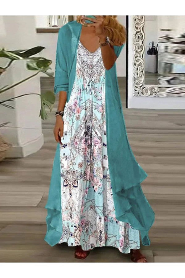 LM | Andrea - Chic green maxi dress with outerwear