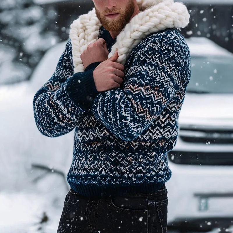 Men's Fairman Island Jacquard Warmth Pattern Zip Up Collar Sweatshirt elevenforest