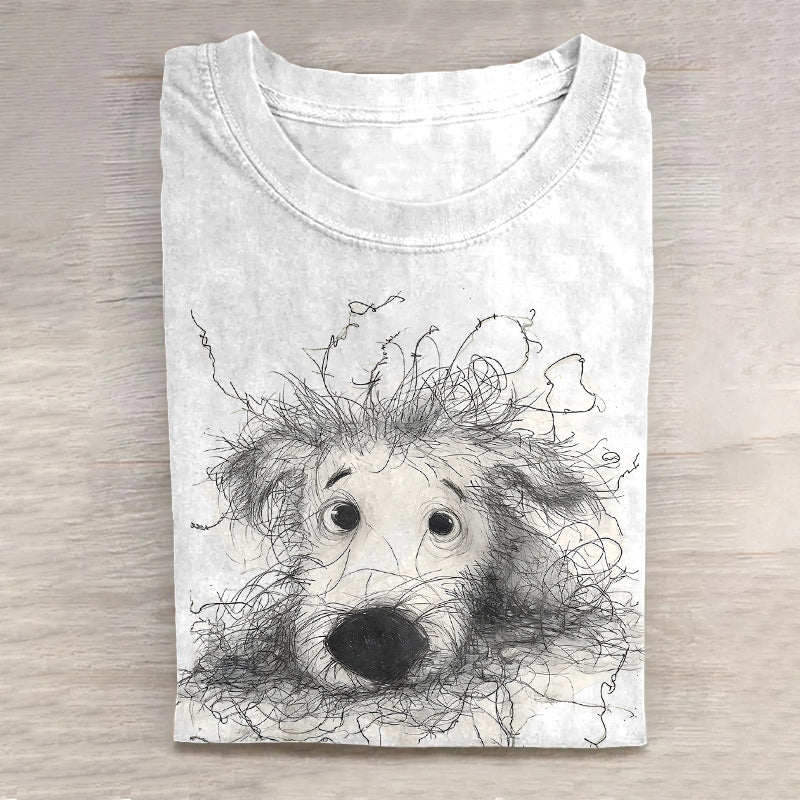 Comstylish Scrawled Puppy Dog Art Print Casual Short Sleeve T-Shirt