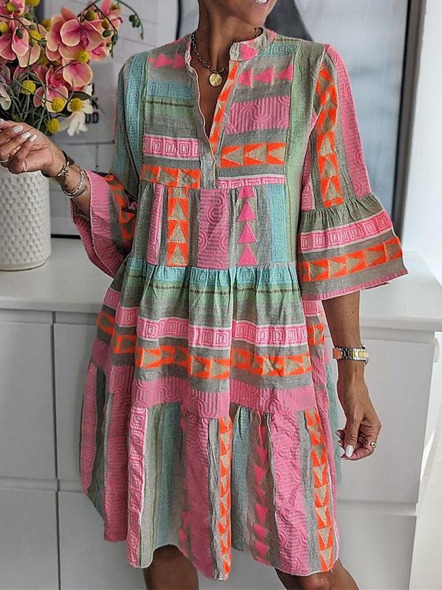 LM | Printed dress with V-neckline