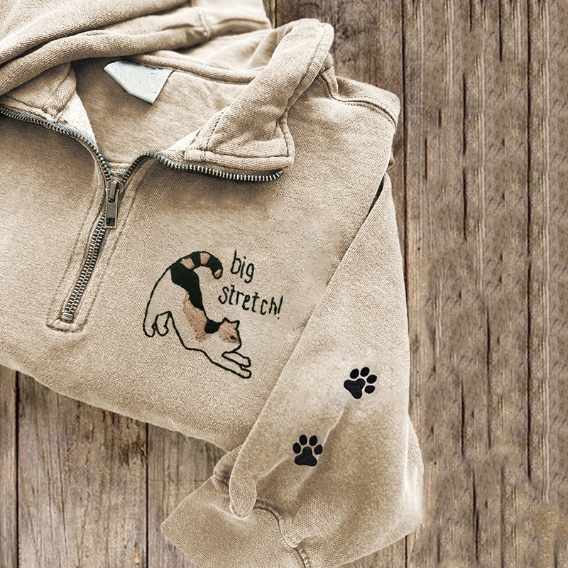 Cute Cat Paw Art Embroidered Zip Up Sweatshirt elevenforest