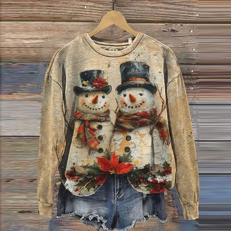 Comstylish Women's Christmas Retro Snowman Print Casual Sweatshirt
