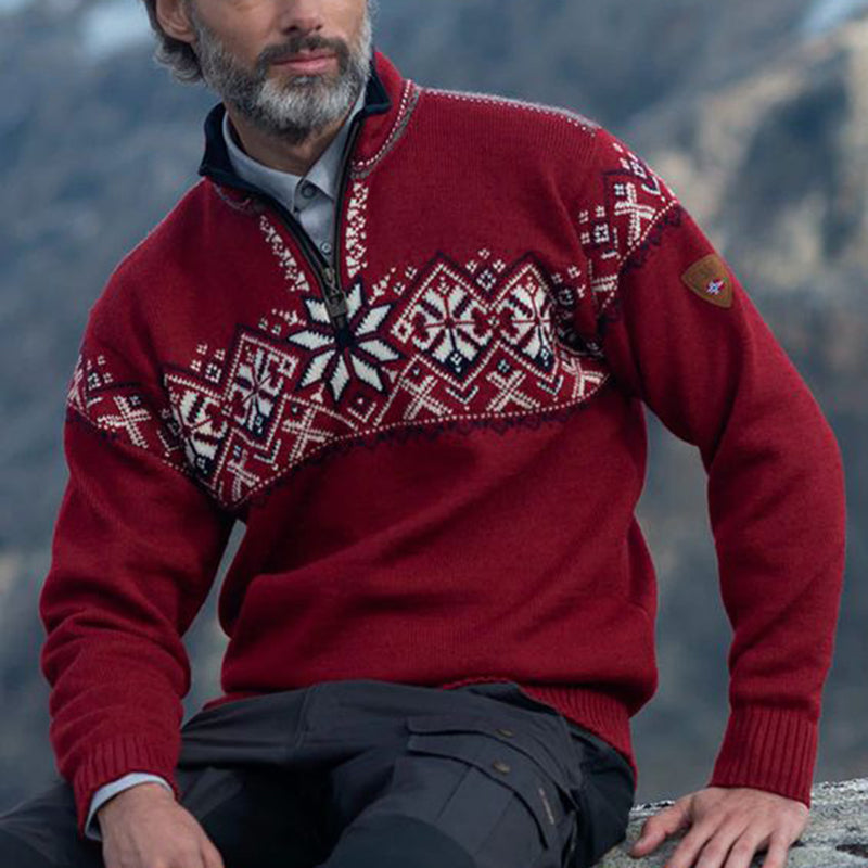 Vintage Warmth Cortina Knit Jacquard Icelandic Half Zip Collar Sweater(Unisex ) elevenforest