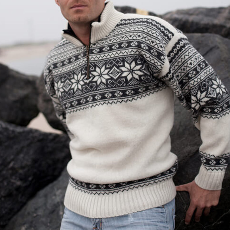 Vintage Warmth Scandinavian Knit Jacquard Icelandic Half Zip Collar Sweater(Unisex ) elevenforest
