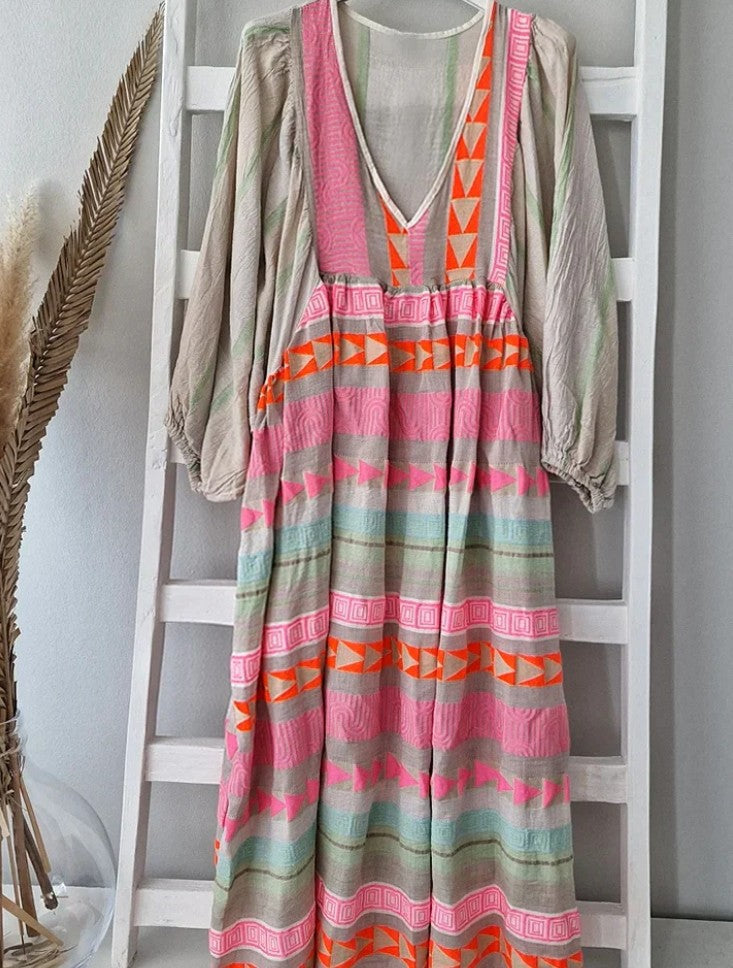 LM | Long-sleeved maxi dress with V-neckline