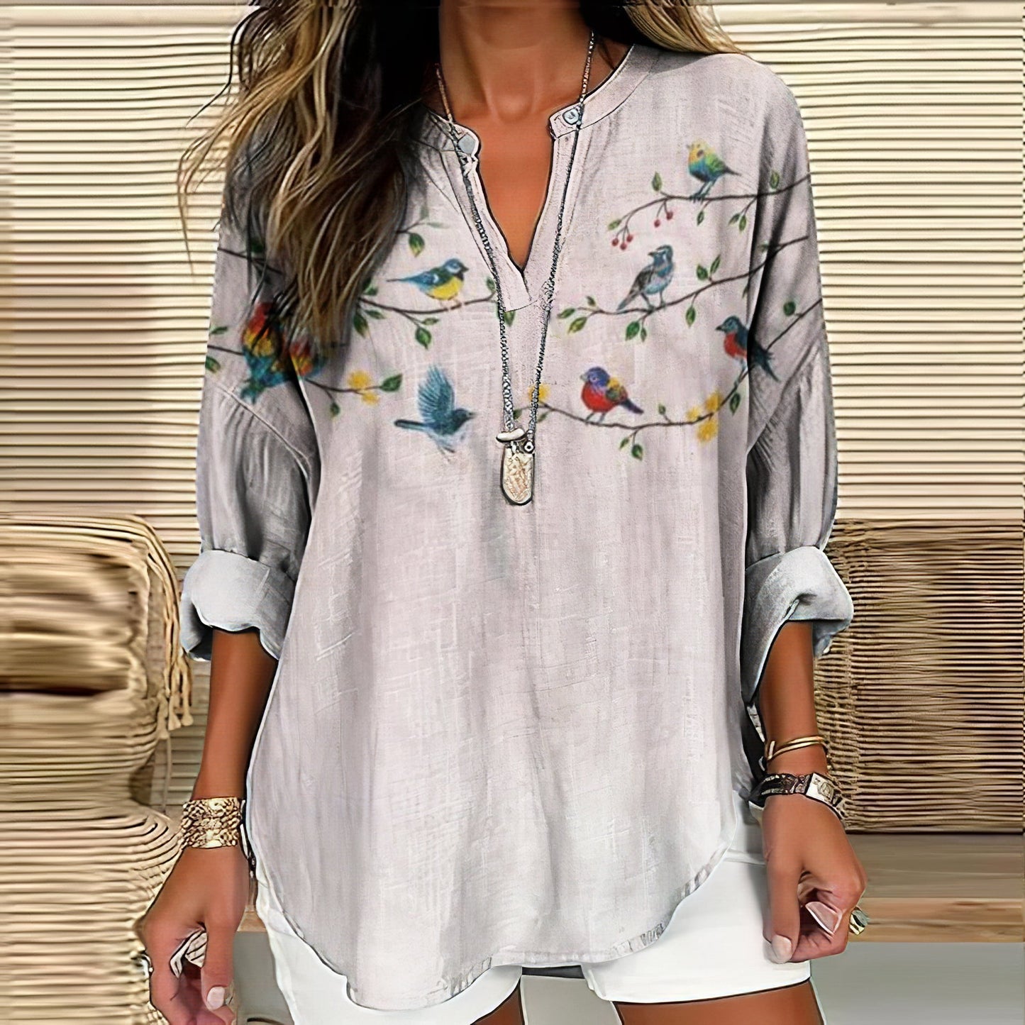 Vintage Japanese Embroidery Floral And Bird Art Print Casual Shirt artswardrobe