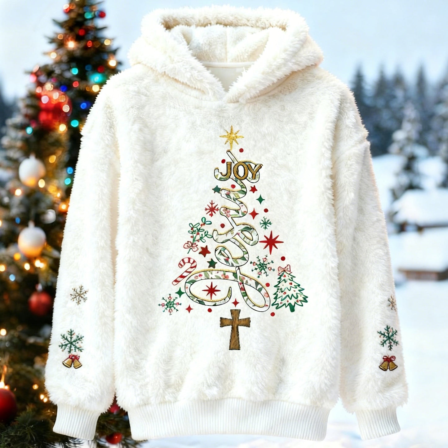 Comstylish Fun Christmas Tree Pattern Women's Flannel Hoodie