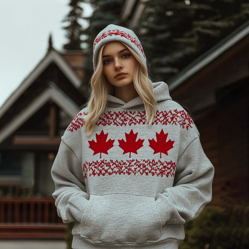 Women's Canada Maple Leaf Print Casual Hoodie elevenforest