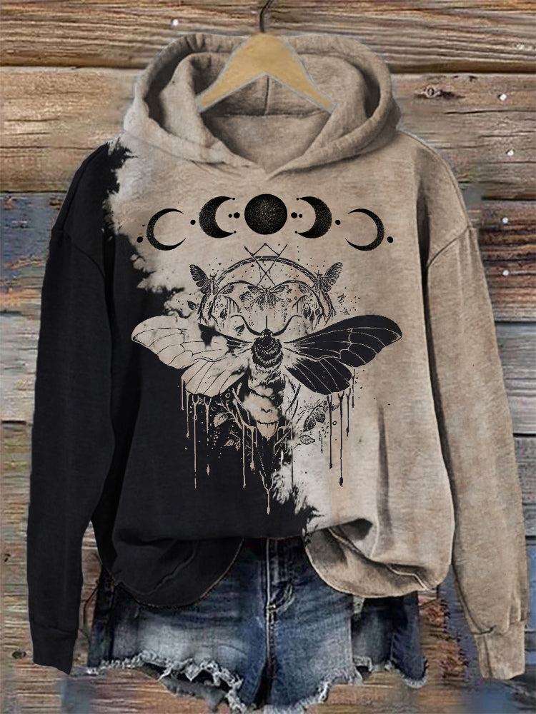 Comstylish Moth Moon Phase Mystical Contrast Tie Dye Hoodie