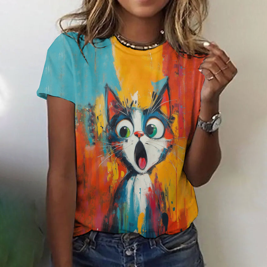 Comstylish Pop Art Shocking Cat Color T-shirt