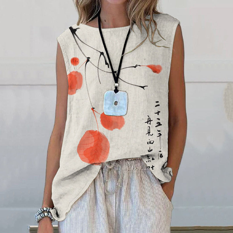Comstylish Floral Art Printed Casual Sleeveless Top