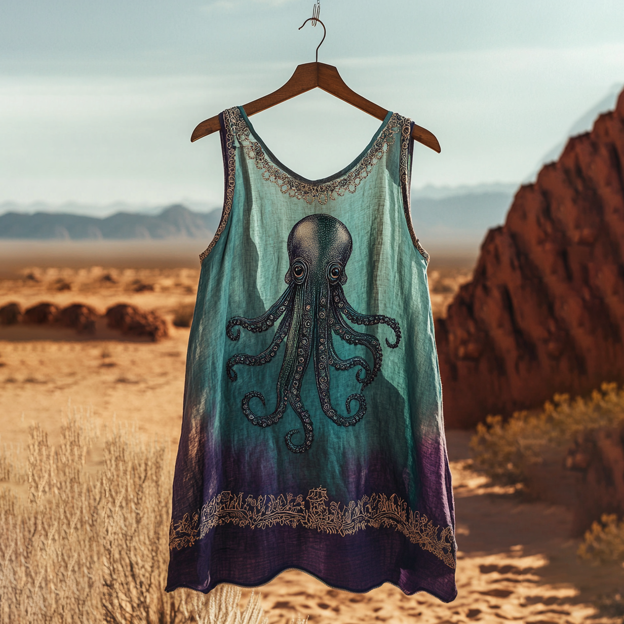 Women's Vintage Cthulu Celtic Gradient Art Linen Vest artswardrobe