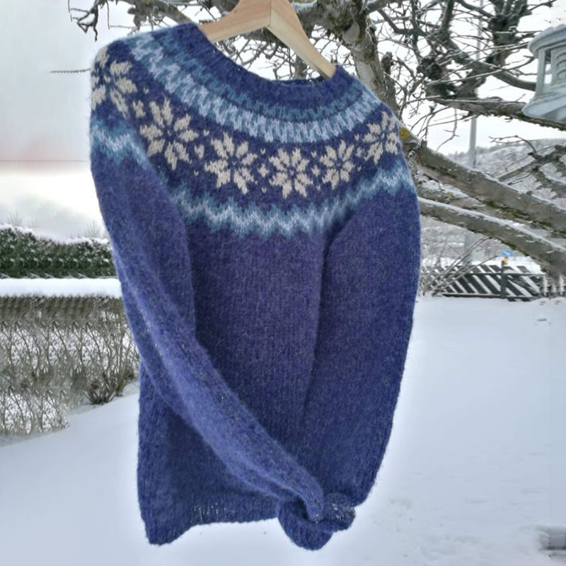 Vintage Álafoss Warmth Knit Jacquard Icelandic Crew Neck Sweater(Unisex) elevenforest