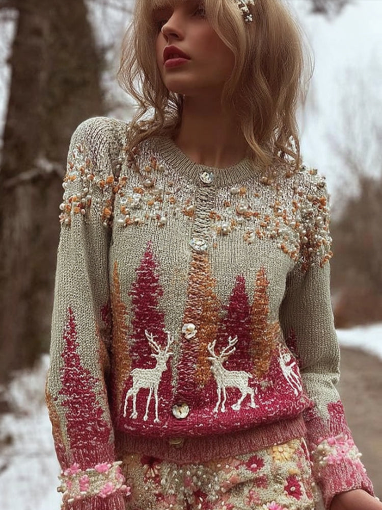 Vintage Christmas Tree Embroidered Cardigan Sweater artswardrobe