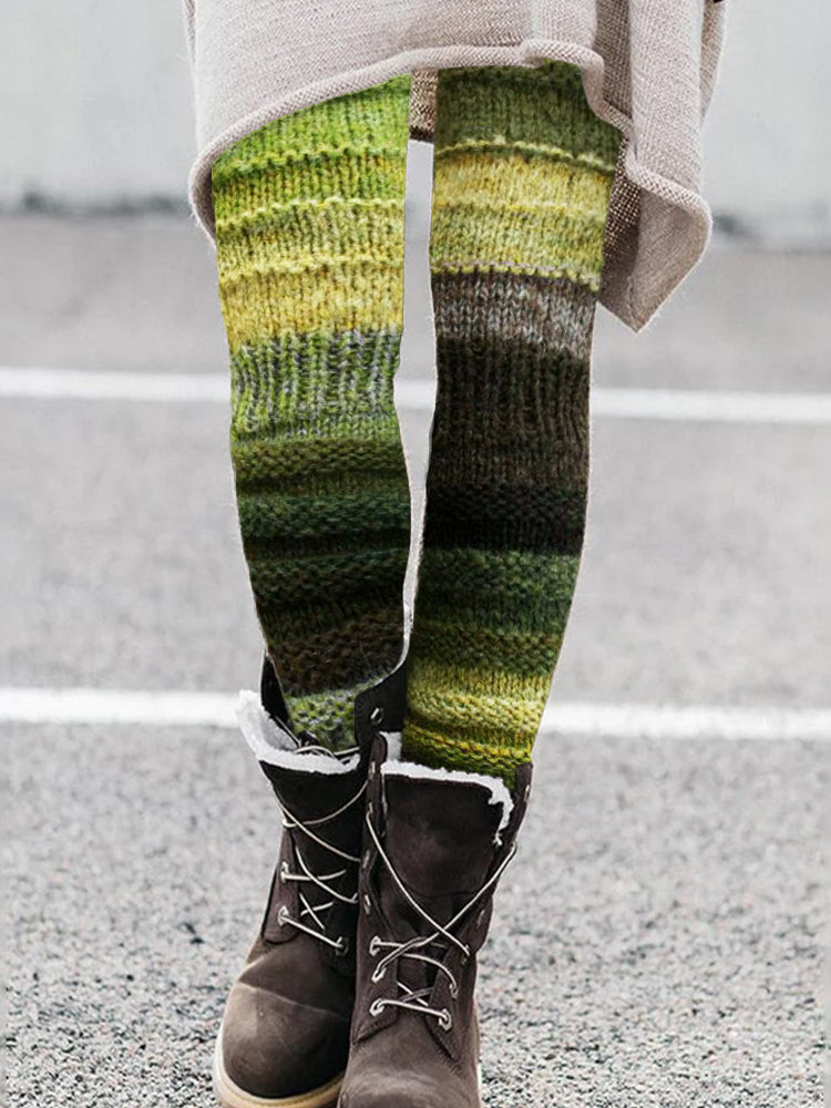 Forest Elf Inspired Gradient Patchwork Knit Cozy Leggings elevenforest