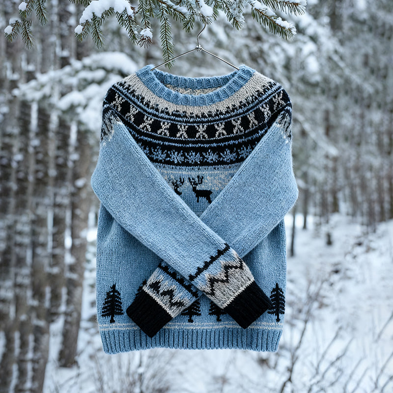 Comstylish Vintage Christmas Tree Icelandic Knit Jacquard Warmth Crew Neck Sweater(unisex)