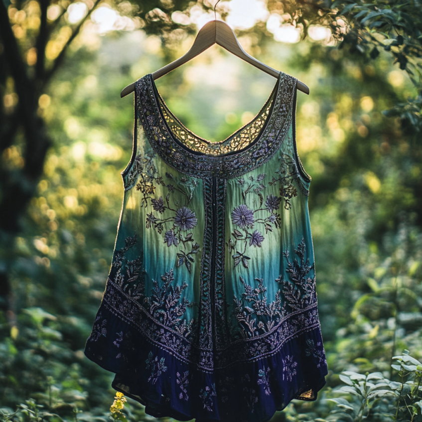 Boho Lavender Art Linen Patchwork Art Sleeveless Tank Top artswardrobe