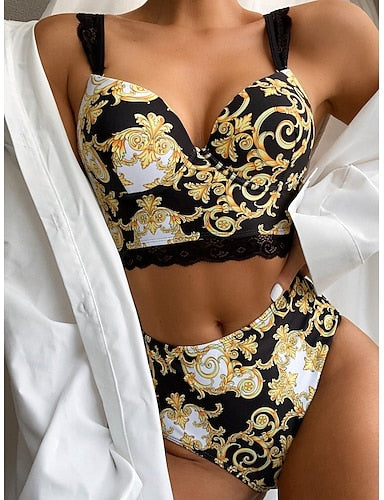 Bikini 2 Piece Swimsuit Underwire Briefs Slim Backless Vacation Beach Wear V Neck Sleeveless Bathing Suits
