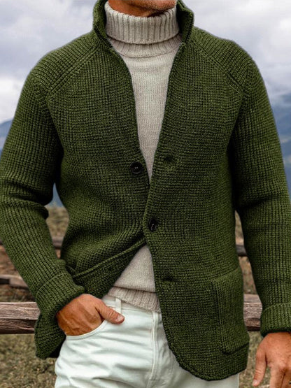 Men's Vintage Solid Color Cozy Sweater Cardigan artswardrobe