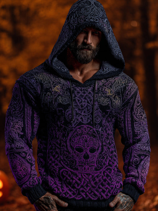 Men's Vintage Halloween Skull Knit Hoodie Sweater artswardrobe
