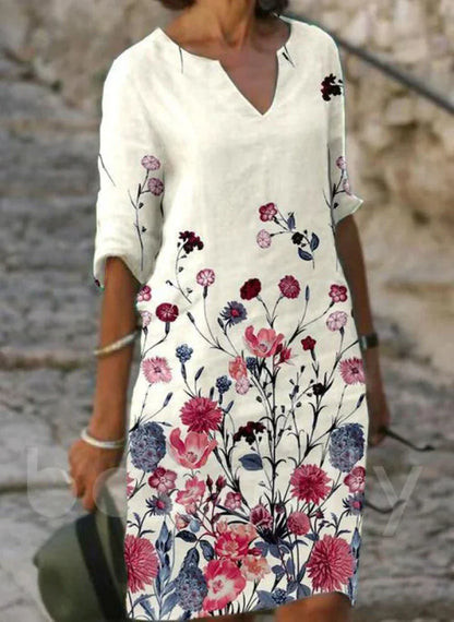 LM | Printed midi dress with V-neckline