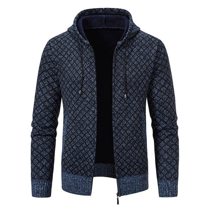 Men's Vintage Knitted Pattern Hooded Cardigan Sweater elevenforest