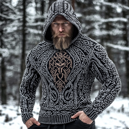 Men's Viking Metal Wolf Style Celtic Thick Hooded Sweater artswardrobe