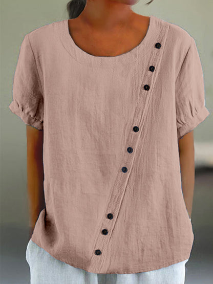 Comstylish Solid Color Button Linen Blend Cozy Tunic