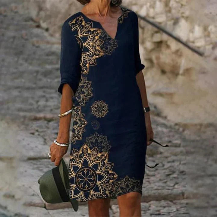 LM | Printed midi dress with V-neckline