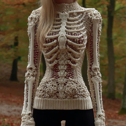 Vintage Skull Art Knit Turtleneck Sweater artswardrobe