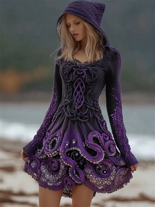 Halloween Evil Dark Tentacles Celtic Hooded Sweater Dress artswardrobe