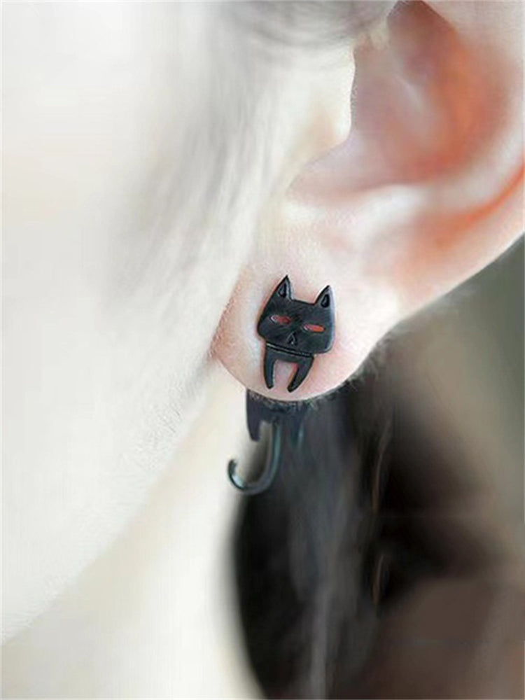 Lovely Cat & Fish Carved Earrings elevenforest