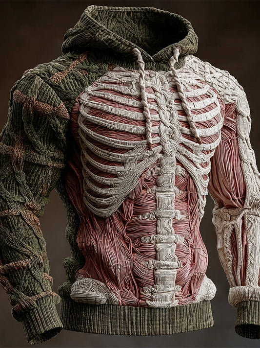 Halloween Horror Muscle & Skeleton Anatomy Art Men's Knit Hoodie artswardrobe