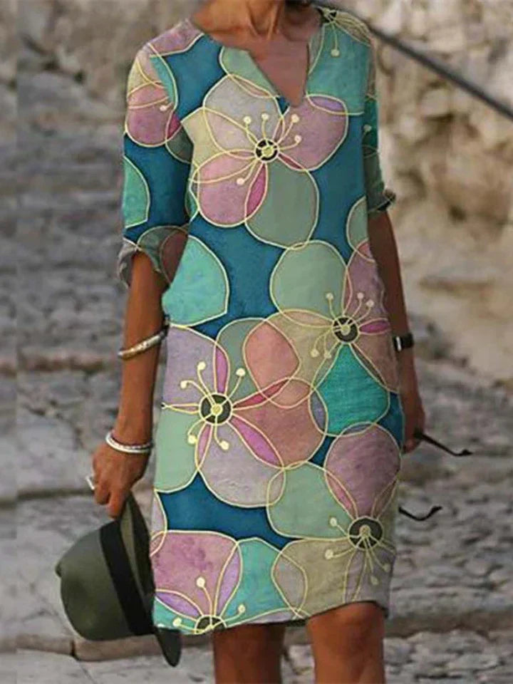 LM | Printed midi dress with V-neckline