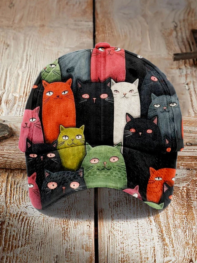 Cute Crowded Cats Art Pattern Vintage Cap elevenforest