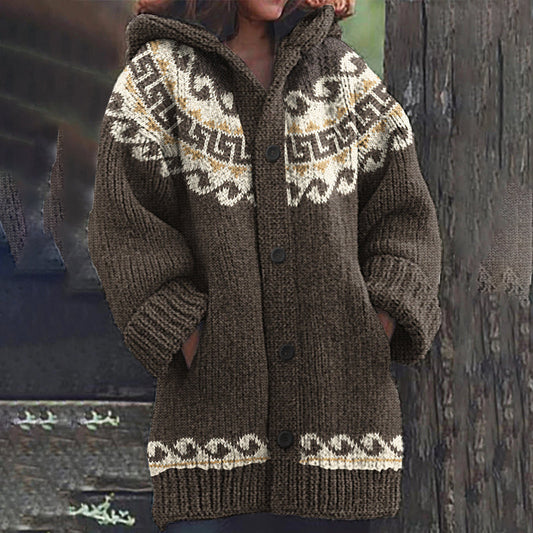 Greek Key Pattern Wave Jacquard Cozy Knit Pullover Cardigan Sweater artswardrobe