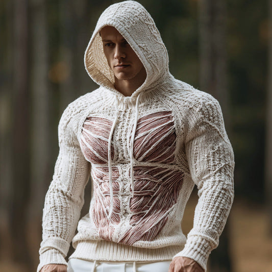 Line Art Men's Knitted Warm Hooded Sweater artswardrobe