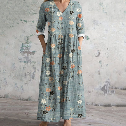 Vintage Floral Art Print Women's Linen Dress artswardrobe