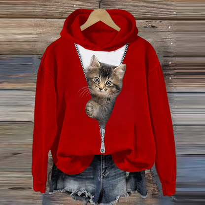 Abstract Creative Cute Cat Art Print Art Hooded Sweatshirt elevenforest
