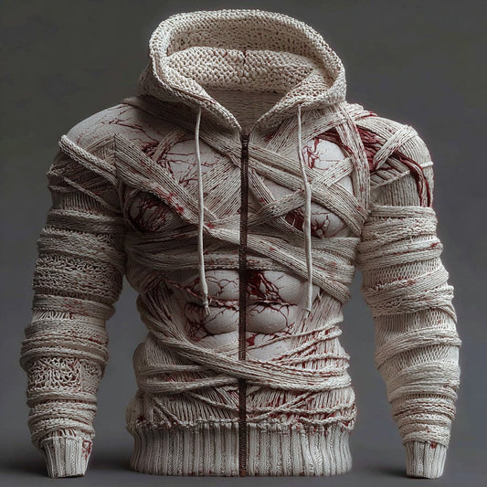 Halloween Bandage Muscle Art Slim Fit Knit Zip-up Hooded Sweater artswardrobe