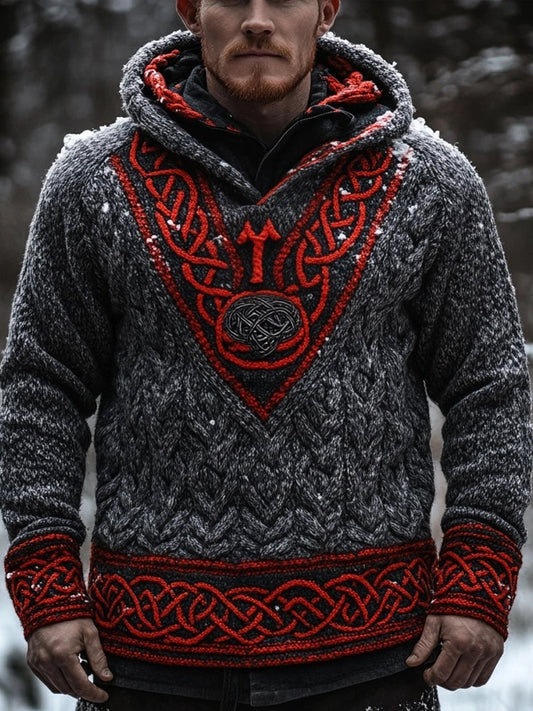 Men's Viking Inspired Celtic Jacquard Comfy Hooded Sweater artswardrobe