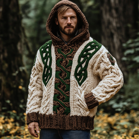 Men's Vintage Celtic Knot Knit Cozy Hooded Sweater artswardrobe