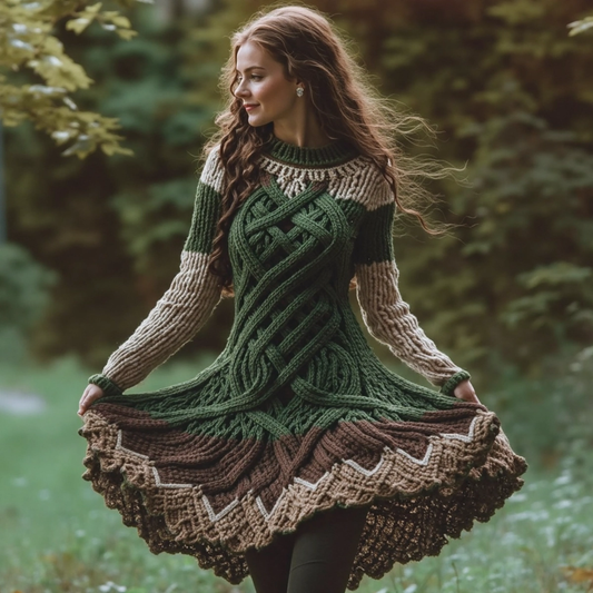 Women's Celtic Knotted Gradient Contrasting Colors Sweater Dress artswardrobe