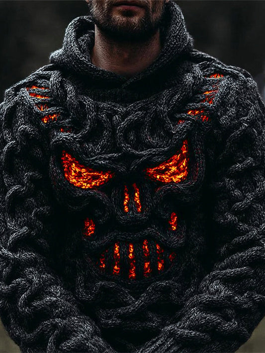 Halloween Lava Skull Viking Art Men's Hooded Sweater artswardrobe