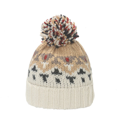 Warm Mohair Geometric Diamond Jacquard Fur Ball Wool Hat elevenforest