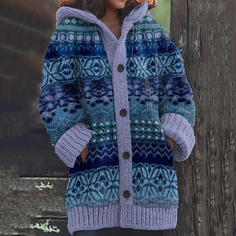 Iceland Snowflake Polka Dot Jacquard Button Down Hooded Sweater Cardigan elevenforest